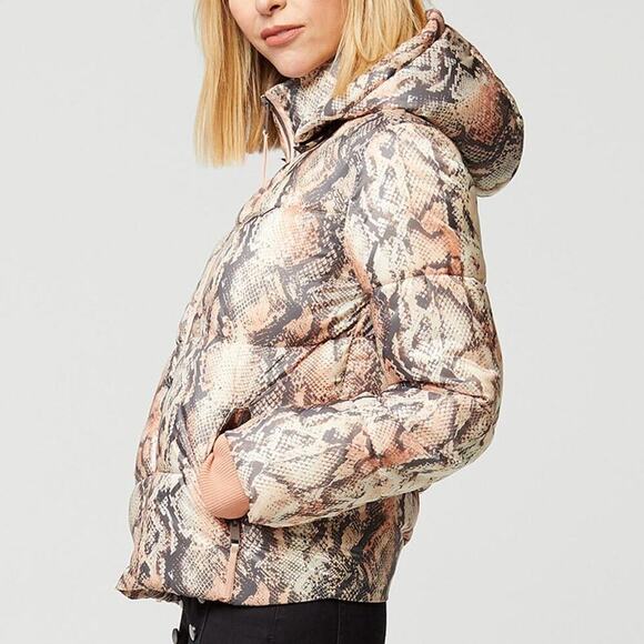 G by Giuliana Cream Pink Gray Snake Hooded Puffer Jacket Size M - Picture 1 of 8